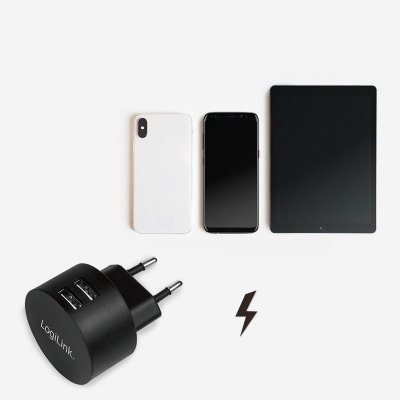 Ładowarka sieciowa  2x USB-A, 10.5W, czarna