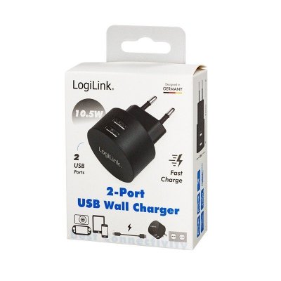 Ładowarka sieciowa  2x USB-A, 10.5W, czarna