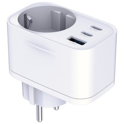 Adapter sieciowy Hyper Charger 30W 1xUSB-A 2xUSB-C 1x Schuko PD  QC 3.0 białt