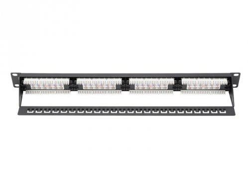 Digitus Patch panel 19&quot; 24 porty, kat.6, U/UTP, 1U, wspornik kablowy, czarny (kompletny)