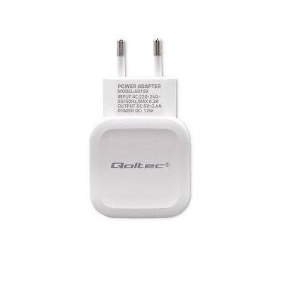 Qoltec Ładowarka sieciowa 12W | 5V | 2.4A | USB | Biała