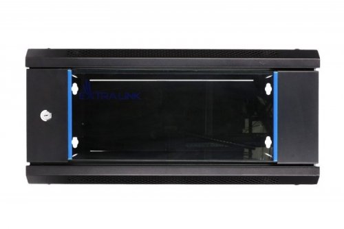 Extralink Szafka wisząca rack 4U 600x450 czarna szklane drzwi