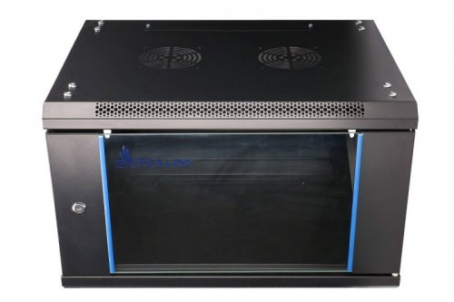 Extralink Szafka wisząca rack 6U 600x600 czarna szklane drzwi