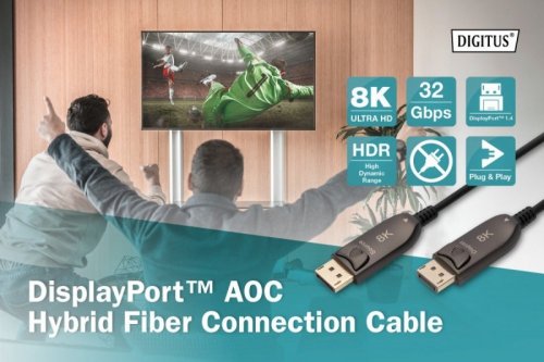 Digitus Kabel połączeniowy hybrydowy AOC DisplayPort 1.4 8K/60Hz UHD DP/DP M/M 20m Czarny