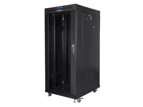 Lanberg Szafa instalacyjna rack stojąca 19 27U 600x800 czarna, drzwi szklane LCD (Flat pack)