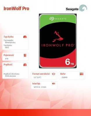 Seagate Dysk IronWolfPro 6TB 3.5&quot; 256MB ST6000NT001
