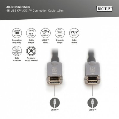Digitus Kabel połączeniowy hybrydowy AOC USB 3.1 Typ C/USB Typ C 4K 60Hz 15m