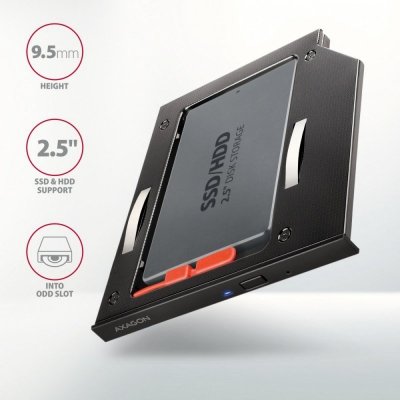 AXAGON RSS-CD09 Ramka na 2,5&quot; SSD-HDD do gniazda DVD, 9.5mm LED aluminium