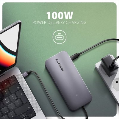 AXAGON HMC-6GM2 Wieloportovy hub USB 6in1, 10Gbps, USB-A, USB-C, HDMI 4K/60Hz, M.2 NVMe/SATA, SD/microSD, PD 100W, 20cm USB-C ka