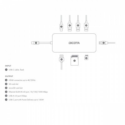 DICOTA Hub USB-C 8 w 1 Multi Hub 4K PD 100W