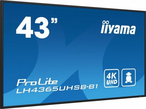 IIYAMA Monitor 43 cale LH4365UHSB-B1 24/7, IPS, ANDROID 11, 4K, 800cd, iiSignage2, SDM, 2x HDMI, DP, 2x USB,2x 10W, RJ45, WiFi, 