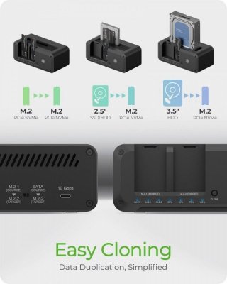 IcyBox Stacja dokująca IB-2924MSCL-C31 Docking & CloneStation                    1x 2,5&quot;/3,5&quot; do 1x M.2 NVMe & M.2 NVM