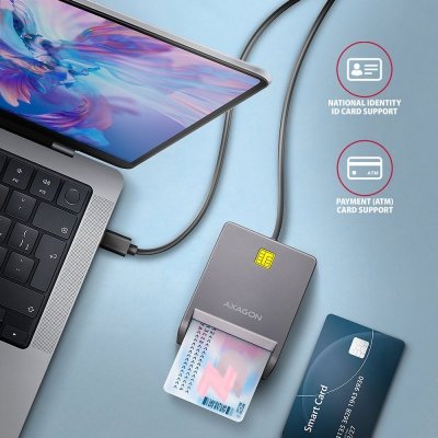 AXAGON CRE-SM3TC Czytnik kart identyfikacyjnych USB-C, 1.2m kabel