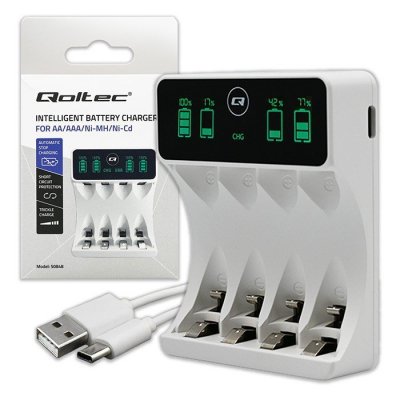 Ładowarka do akumulatorków Ni-MH typu R03 AAA R6 AA | LCD | kabelUSB-C | Biała