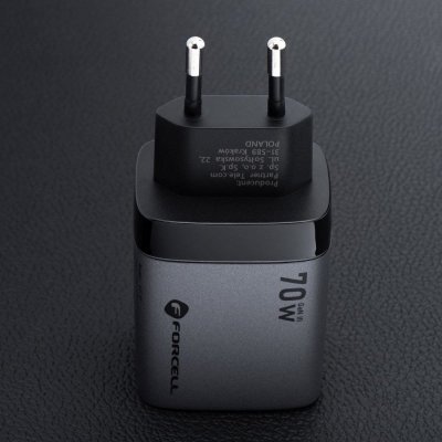 Ładowarka sieciowa do telefonu Forcell F-Energy GaN III 2 x USB C + USB A QC4.0 3,45A PD 70W SAM SFC2.0 z wyświetlaczem LCD VT-3