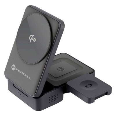 Ładowarka indukcyjna Forcell F-Energy 3w1 Flex Pro Qi2 zgodna z MagSafe (F-05) srebrna