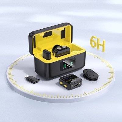 Mikrofon krawatowy bezprzewodowy Lightning / USB C Hoco 2 szt L17 czarny