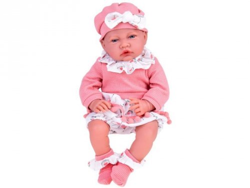 Lalka BOBAS 45 cm dziewczynka miękka i interaktywna różowy komplet ZA5188