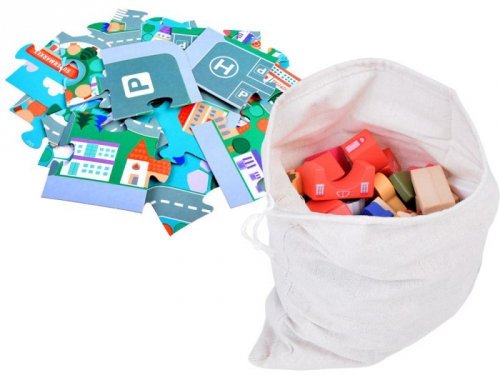 Pastelowy Zestaw Klocki drewniane Miasteczko + Mata puzzle 115 ele ZA5373