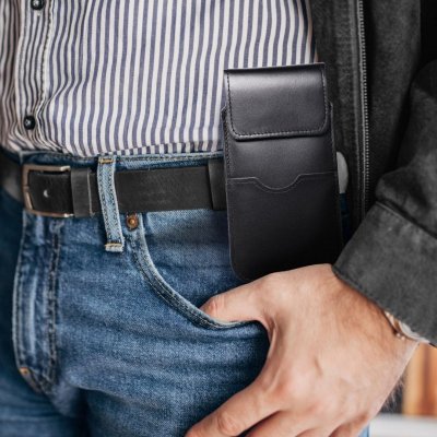 Skórzany futerał uniwersalny / wsuwka z klapką - ROYAL / czarny - Rozmiar 2XL+wide - SAMSUNG A12 / NOTE 9 / XIAOMI REDMI NOTE 10