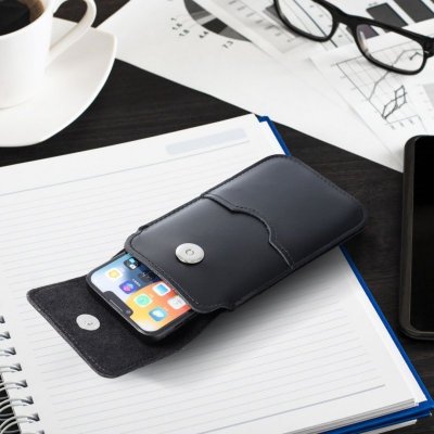 Skórzany futerał uniwersalny / wsuwka z klapką - ROYAL / czarny - Rozmiar 2XL+wide - SAMSUNG A12 / NOTE 9 / XIAOMI REDMI NOTE 10