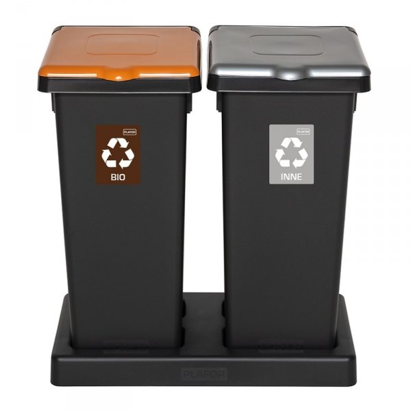 Kosz FLAP BIN 53L czarny / pokrywa srebrna / zmieszane 