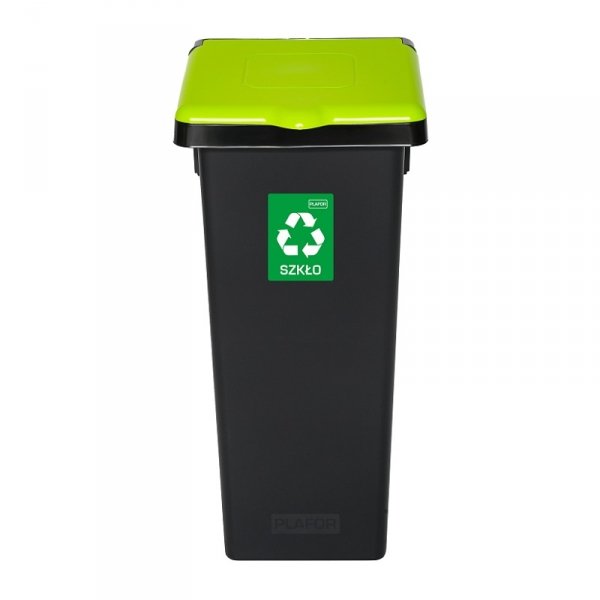 Kosz FLAP BIN 53L czarny / pokrywa zielona / szkło 