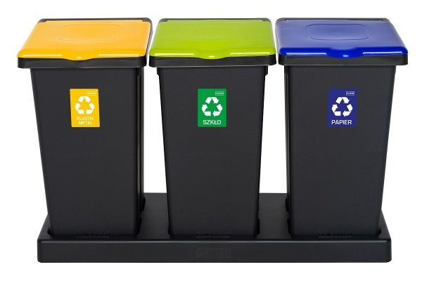 Kosz FLAP BIN 75L czarny / pokrywa niebieska / papier 