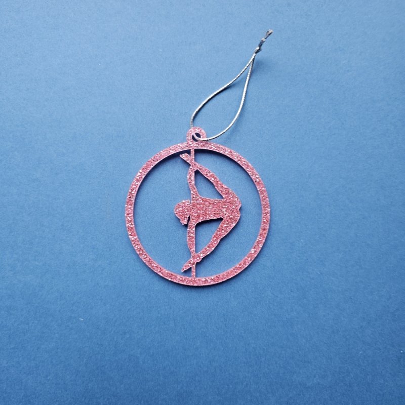 Pink Glitter Pole Dance Ornament Pose 4. Elegant Holiday Decor