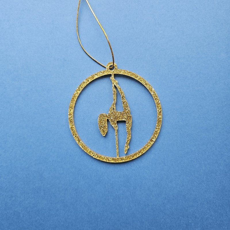 Amira Perun Gold Glitter Pole Dance Ornament Pose 3. Elegant handmade Xmas decoration