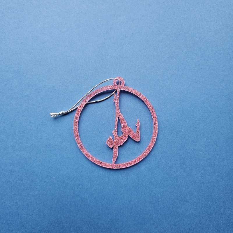 Best Poledance Gift: Pink Glitter Pole Dance Ornament Pose 5. Set of 5