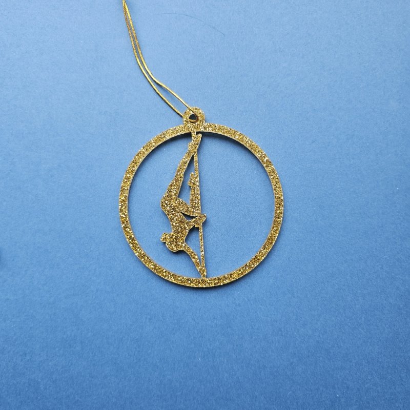 Close-up of Gold Glitter Pole Dance Ornament Pose 5. Set of 5 collection piece