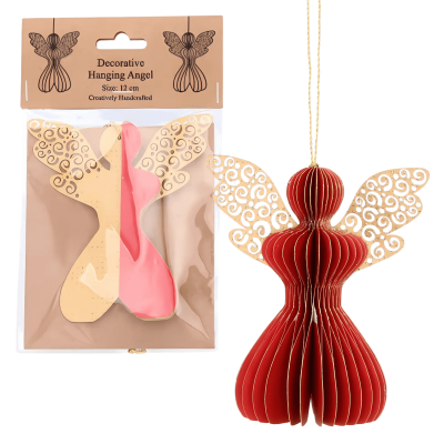 Aniołek papierowy składany 12cm – świąteczna czerwień