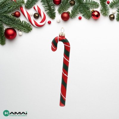 Eleganckie Ozdoby Świąteczne &quot;Czerwono-Zielona Laseczka Cukrowa&quot; z Szkła od Kamai Christmas Decoration®