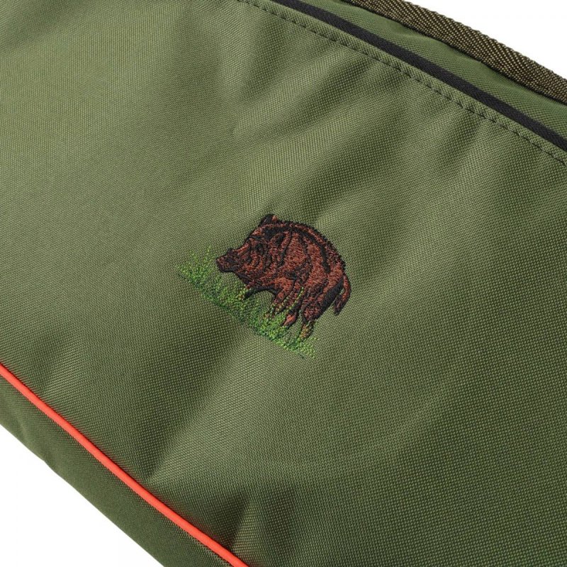 Pokrowiec na broń LPDK 02 1,25m, kolor oliwkowy, haft dzik w trawie, biza pomarańczowa