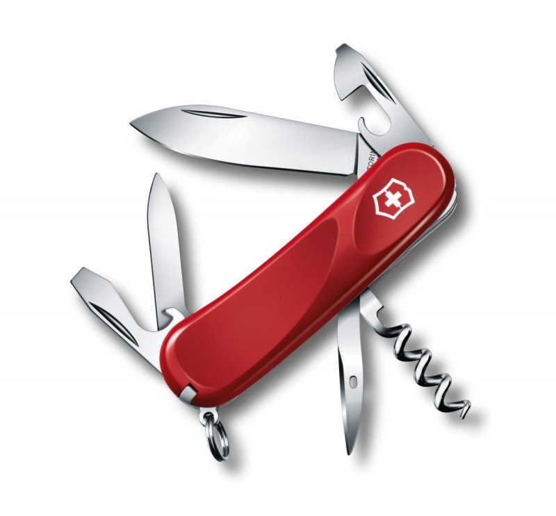 Scyzoryk Victorinox Delemont Evolution 10 - Lekki, z korkociągiem i otwieraczem do puszek, do kempingu i codziennego użytku - 85 mm - Victorinox
