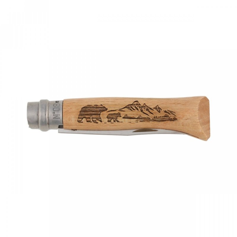 Nóż składany Opinel 8 inox dąb seria Animal - niedźwiedź