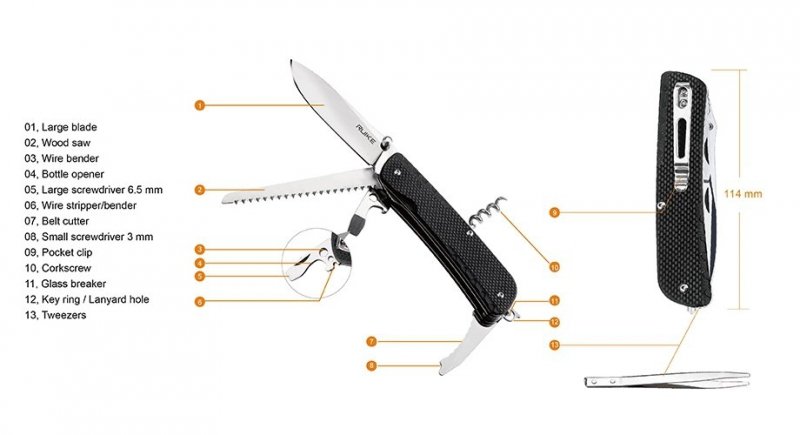 Scyzoryk Ruike LD51-B wielofunkcyjny, czarny