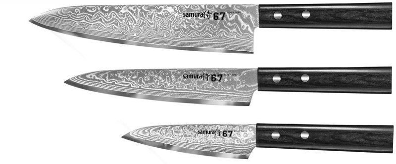 Zestaw 3 Noży Samura Damascus Chef's Starter Set – Stal VG10 – Drewno Pakka