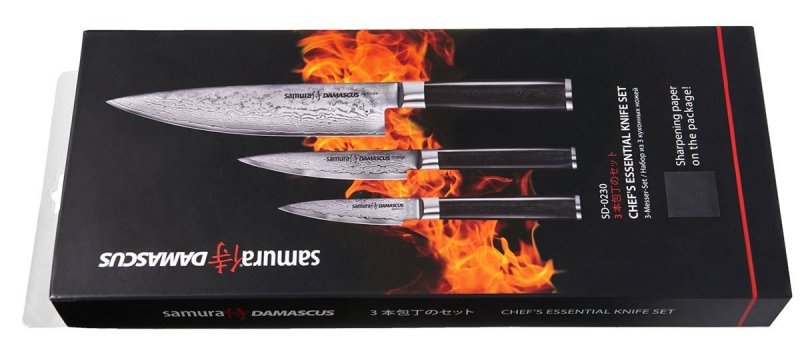 Samura Damascus – Zestaw 3 Noży: Szef Kuchni, Utility, Paring