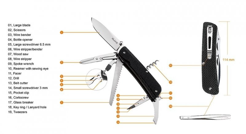 Scyzoryk Ruike LD42-B wielofunkcyjny, czarny