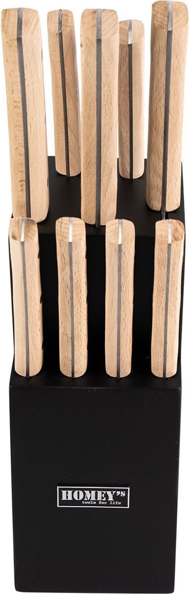 Zestaw noży z czarnym blokiem  Homey's Bokträ, 9 elementów, noże do steków 