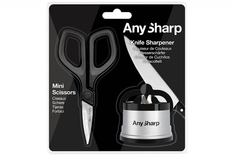 Ostrzałka Anysharp Classic Silver + Mini Nożyczki do Noży Kuchennych, Wielo