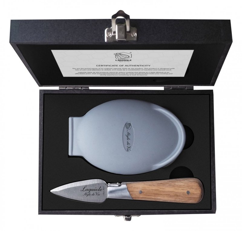 Nóż do ostryg 5,5 cm Style De Vie drewno dębowe Laguiole Eleganckie pudełko na prezent