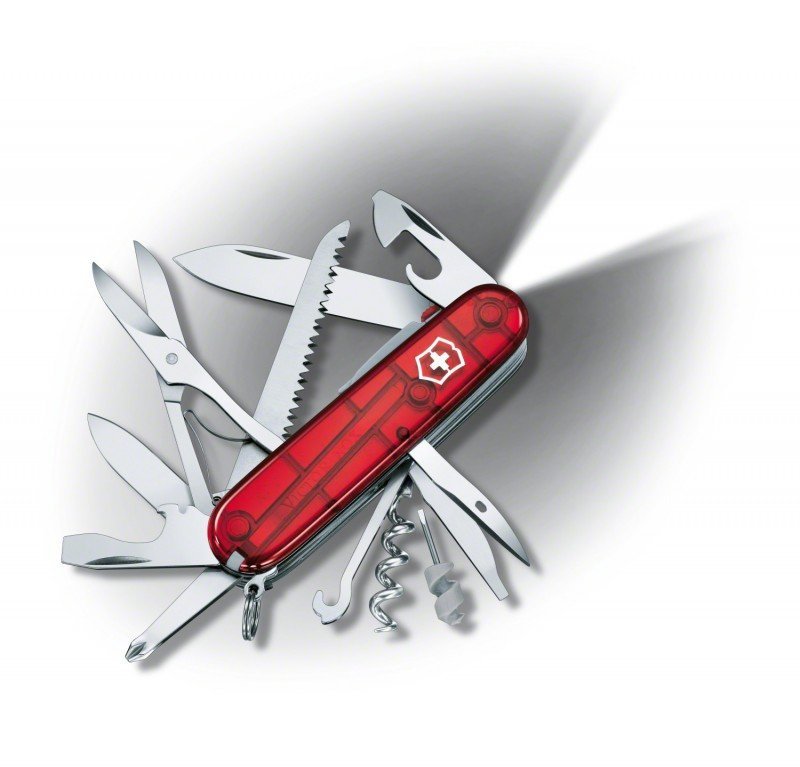 Scyzoryk Victorinox Huntsman Lite - 21 funkcji, wbudowana dioda LED, z nożyczkami i korkociągiem - Do codziennego użytku i turystyki - 91 mm - Rubinowy