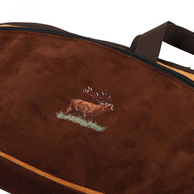 Pokrowiec na broń zamszowy L2ZPLUS K02 1,12m, kolor brązowy, haft jeleń ryczy w trawie