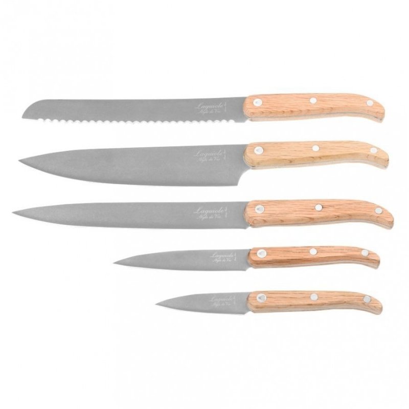 Komplet noży Laguiole Oak wood Stonewash z blokiem magnetycznym