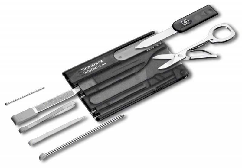 SwissCard Victorinox Classic 0.7133.T3 - Wielofunkcyjna karta z nożyczkami, śrubokrętem, blokowanym ostrzem - Do codziennego użytku - Stal - Victorinox