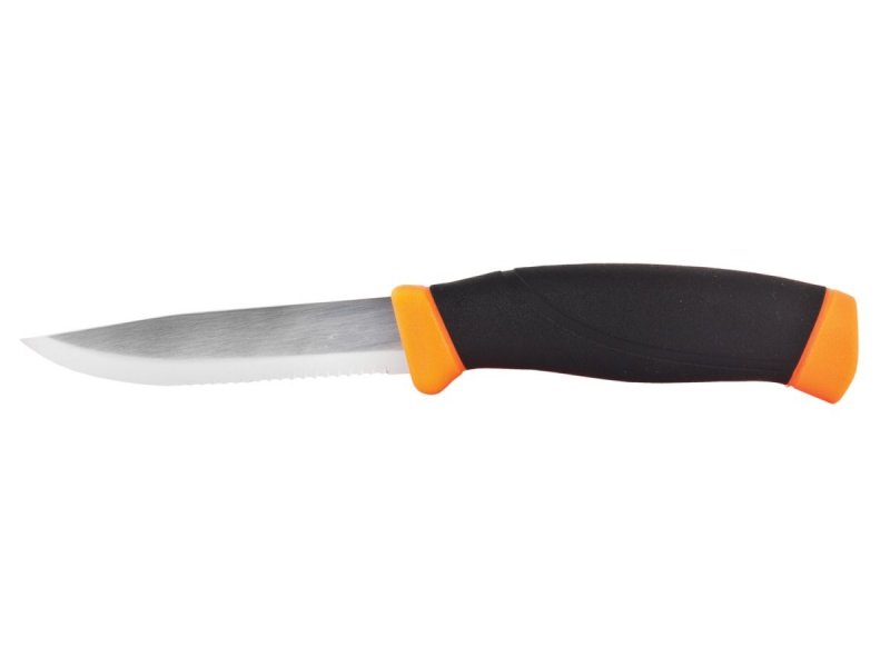 Nóż Mora Companion FS pomarańczowy - Ostrze ząbkowane do cięcia twardych materiałów, ergonomiczna rękojeść, stal nierdzewna Sandvik - 21,9 cm - Morakniv