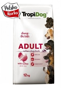 Tropidog Premium Adult M&L Turkey&Rice karma dla dorosłych psów z indykiem i ryżem 12kg